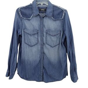 Express Blue Button Down Shirt with Notched Collar